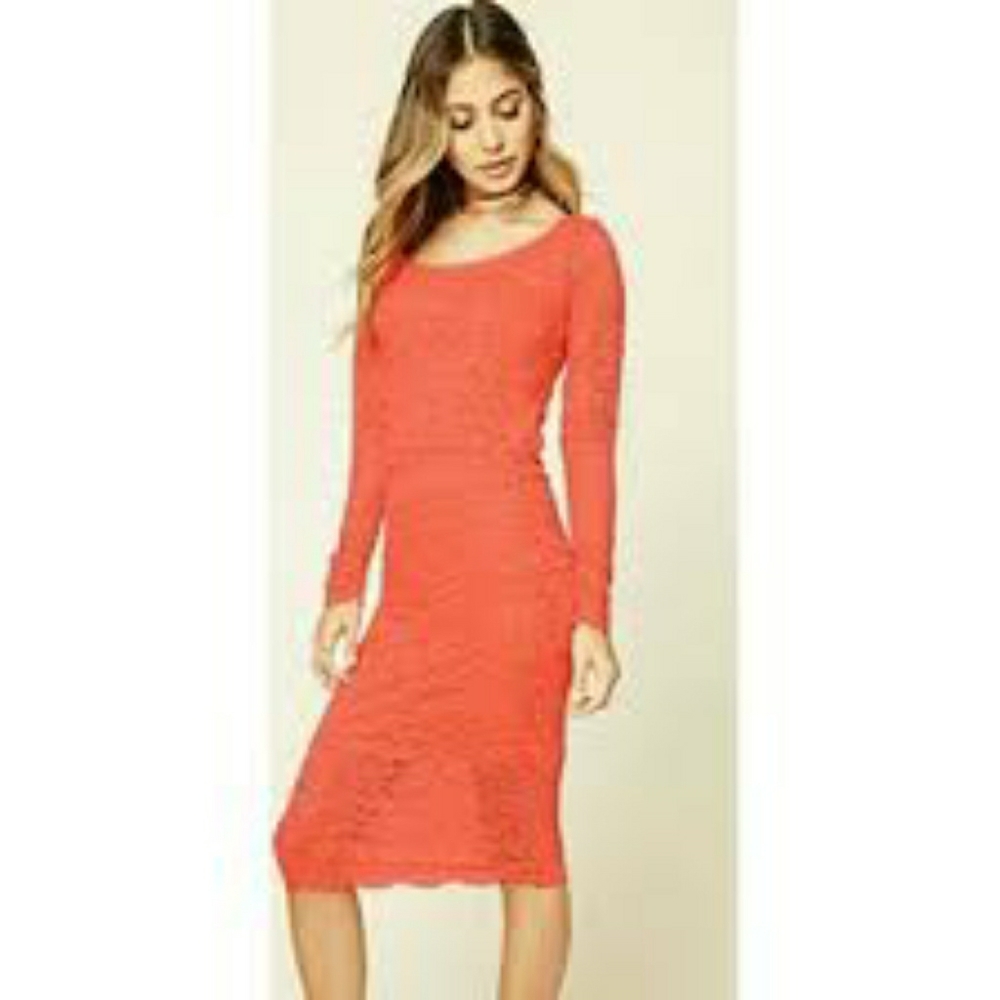 Coral lace 2 piece outfit Midi skirt and top